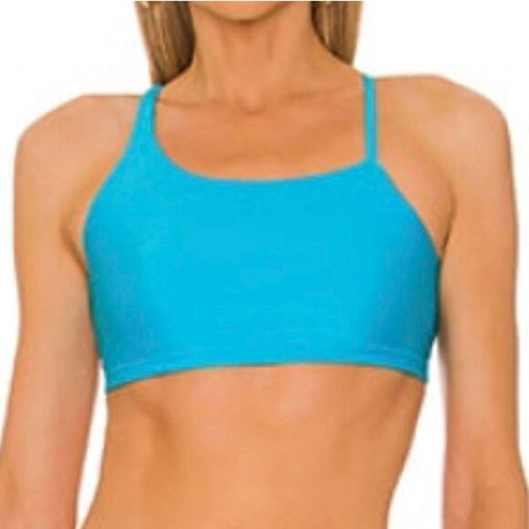 Superdown Blue Asymmetrical Strappy Back Bralette Crop Top - Picture 1 of 4